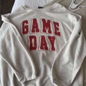 MV Sport Cream and Red Game Day Sweater